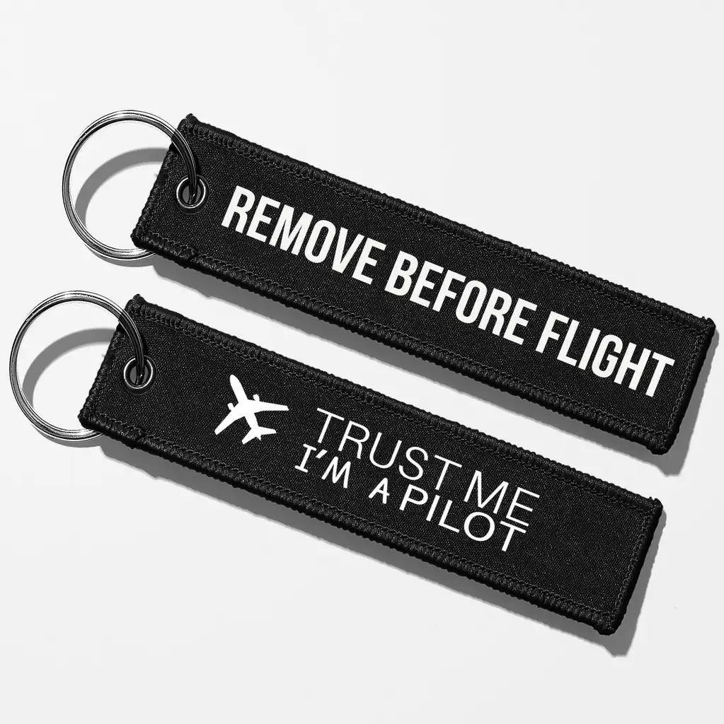 Trust Me I'm a Pilot 2 Aviator Key Chains - Black - Remove Before Flight