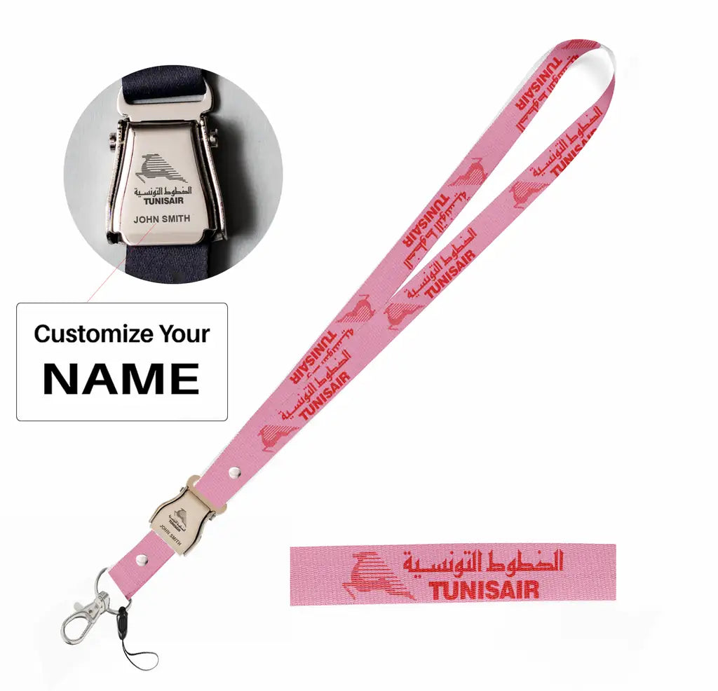 Tunisair seat belt lanyard - pink with name