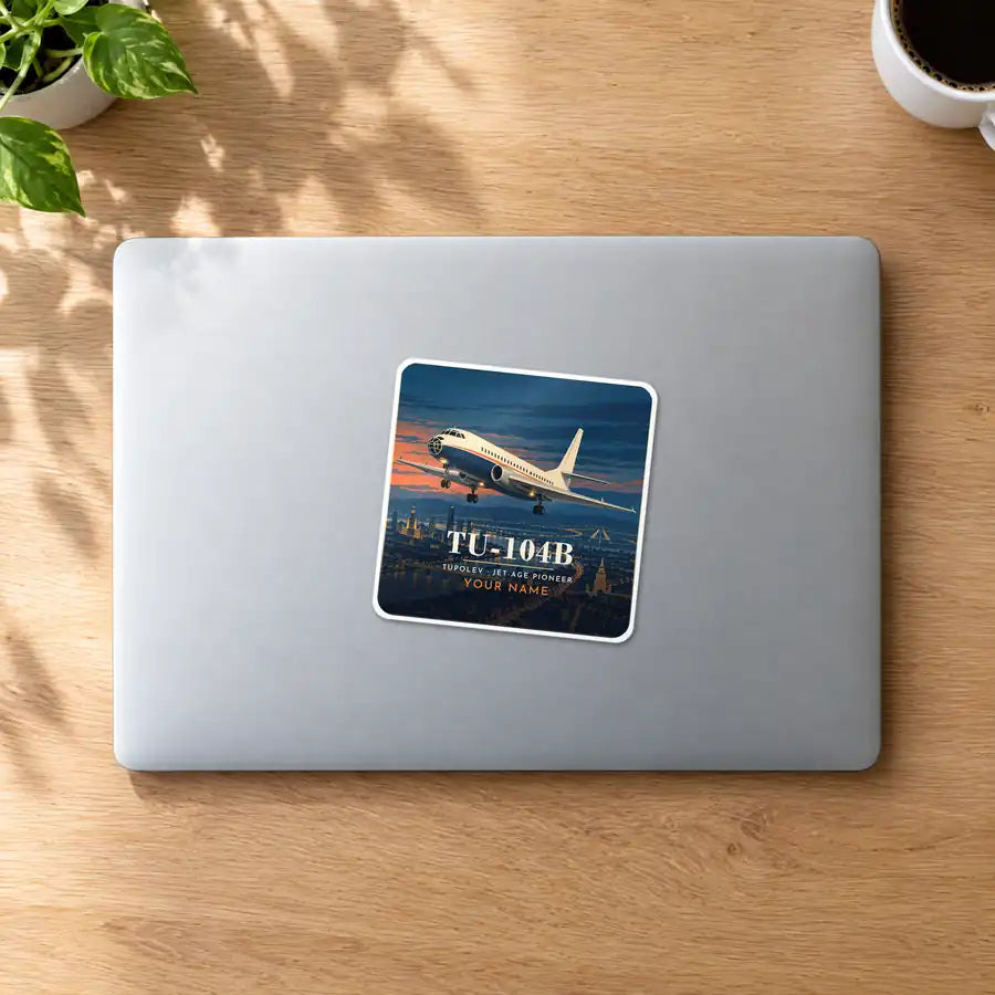 Tupolev Tu-104B - 3D + Name - Square Sticker - MacBook