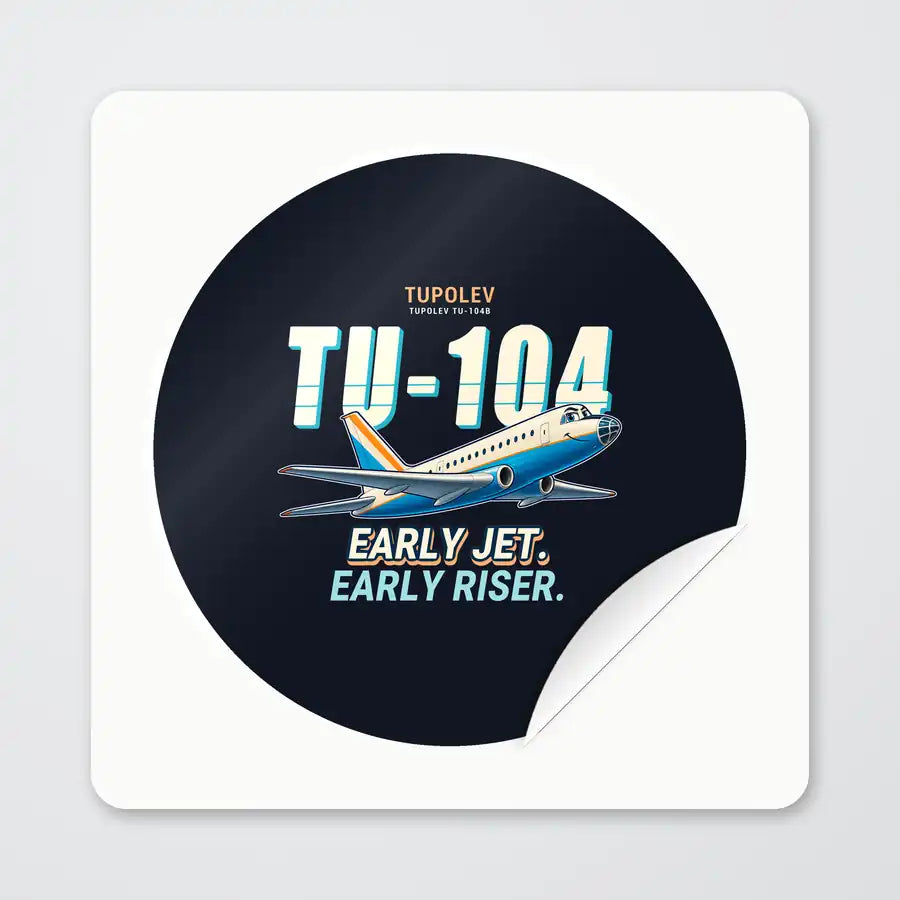 Tupolev Tu-104B - Cartoon - Circle Sticker - Peel