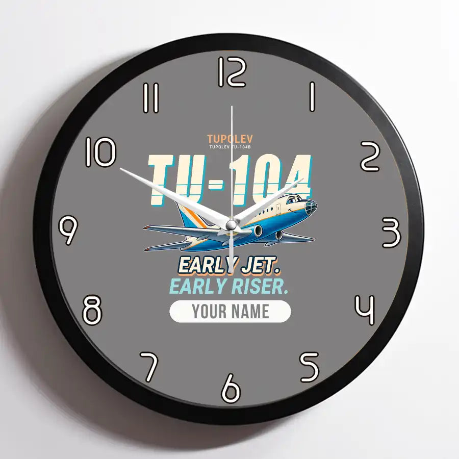 Tupolev Tu-104B - Cartoon + Name - Framed - Gray