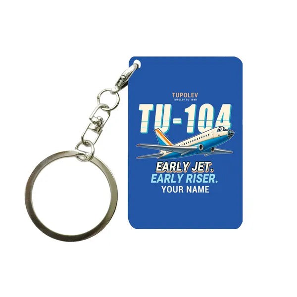 Tupolev Tu-104B - Cartoon + Name - Key Chain - Blue