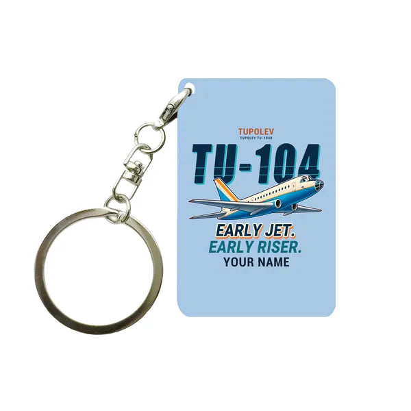 Tupolev Tu-104B - Cartoon + Name - Key Chain - Light Blue