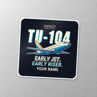 Thumbnail for Tupolev Tu-104B - Cartoon + Name - Square Sticker - Close-up