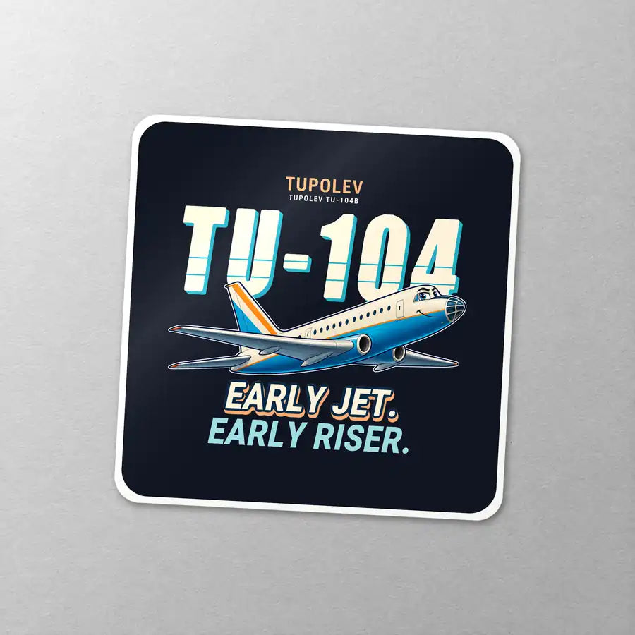 Tupolev Tu-104B - Cartoon - Square Sticker - Close-up