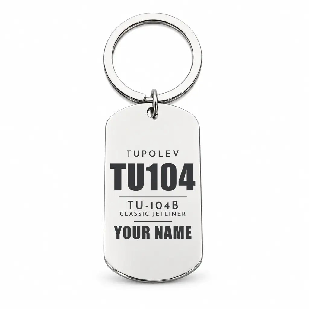 Tupolev Tu-104B - Key Chain - Tag + Name - Silver