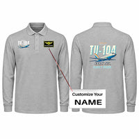 Thumbnail for Tupolev Tu-104B Premium Polo T-Shirts - Cartoon + Name - Long Sleeve - Gray
