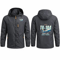 Thumbnail for Tupolev Tu-104B Stylish Jackets - Hooded Windbreaker - Cartoon - Charcoal