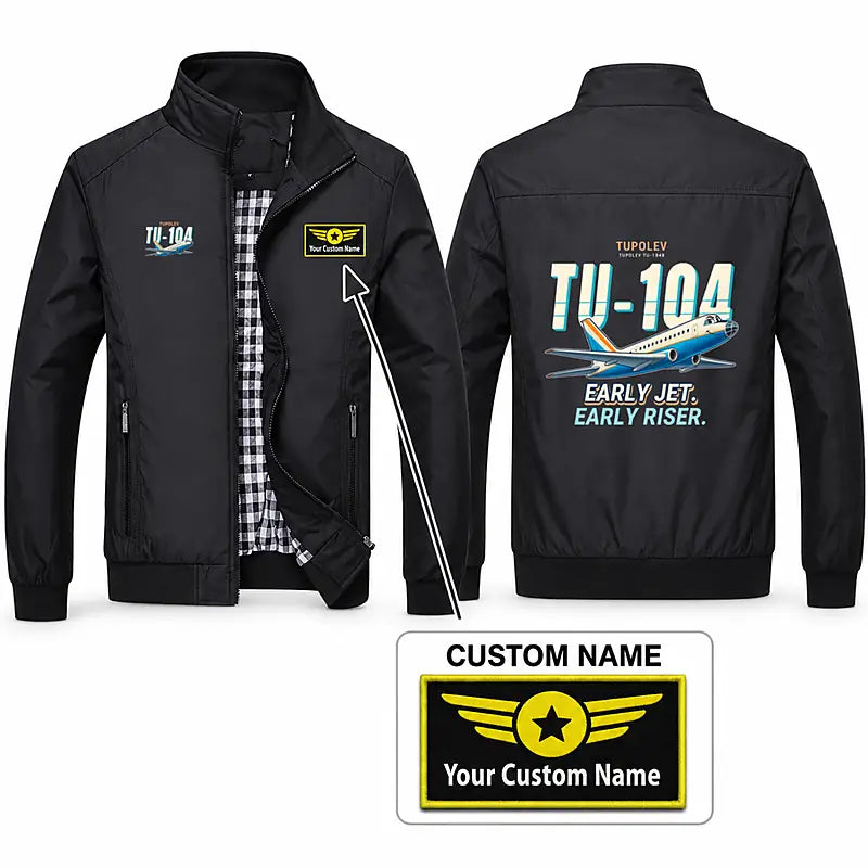Tupolev Tu-104B Stylish Jackets - Stand Collar - Cartoon + Name - Black