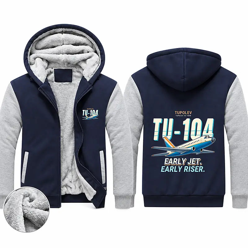 Tupolev Tu-104B Zipped Sweatshirts - Cartoon - Navy & Gray