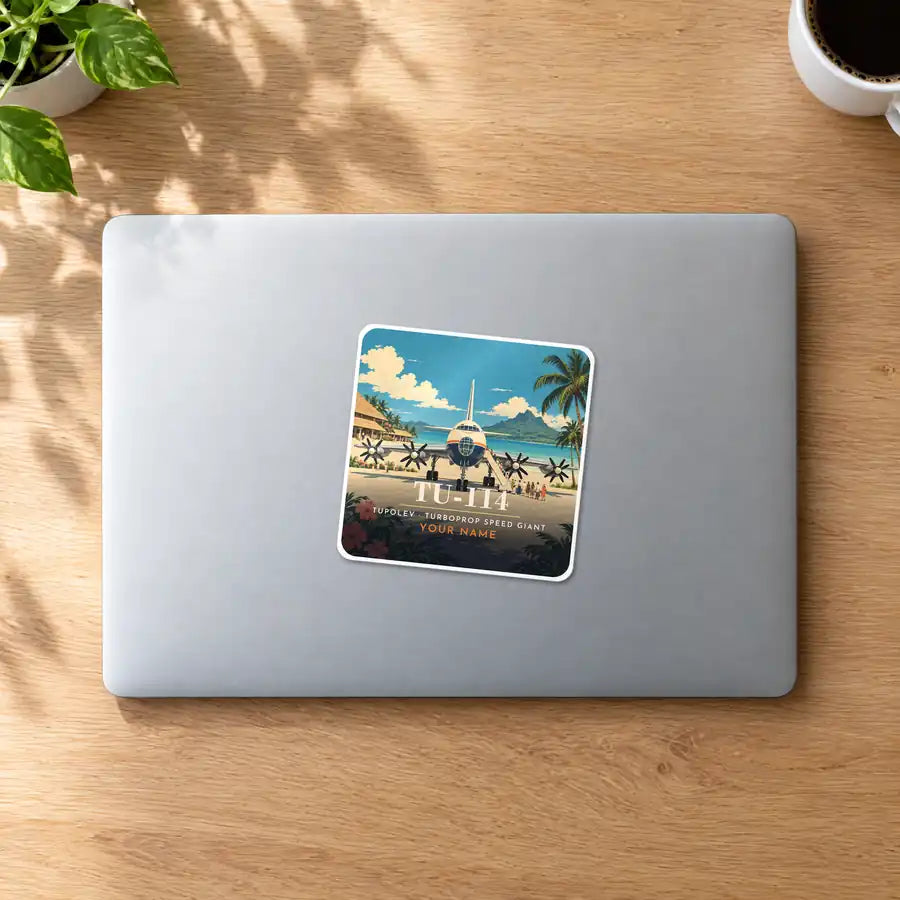 Tupolev Tu-114 - 3D + Name - Square Sticker - MacBook