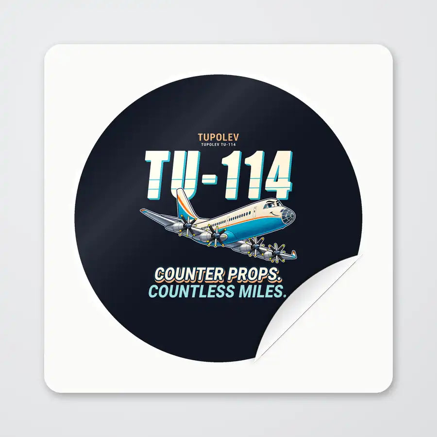 Tupolev Tu-114 - Cartoon - Circle Sticker - Peel