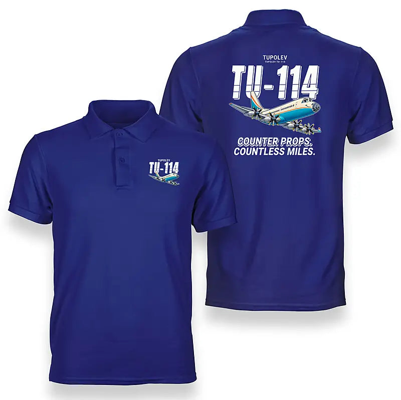Tupolev Tu-114 - Cartoon - Double-Side Polo - Blue
