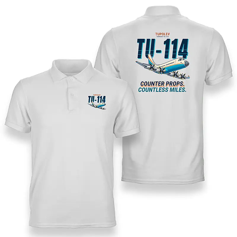 Tupolev Tu-114 - Cartoon - Double-Side Polo - White