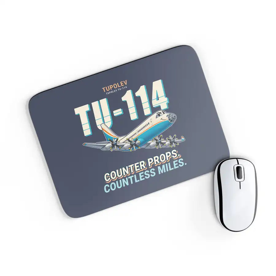 Tupolev Tu-114 - Cartoon - Mouse Pad - Navy Blue