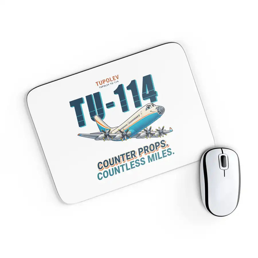 Tupolev Tu-114 - Cartoon - Mouse Pad - White