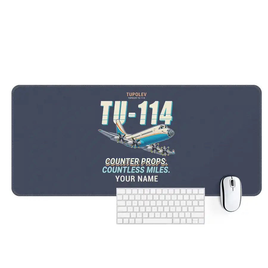 Tupolev Tu-114 - Cartoon + Name - Desk Mat - Navy Blue