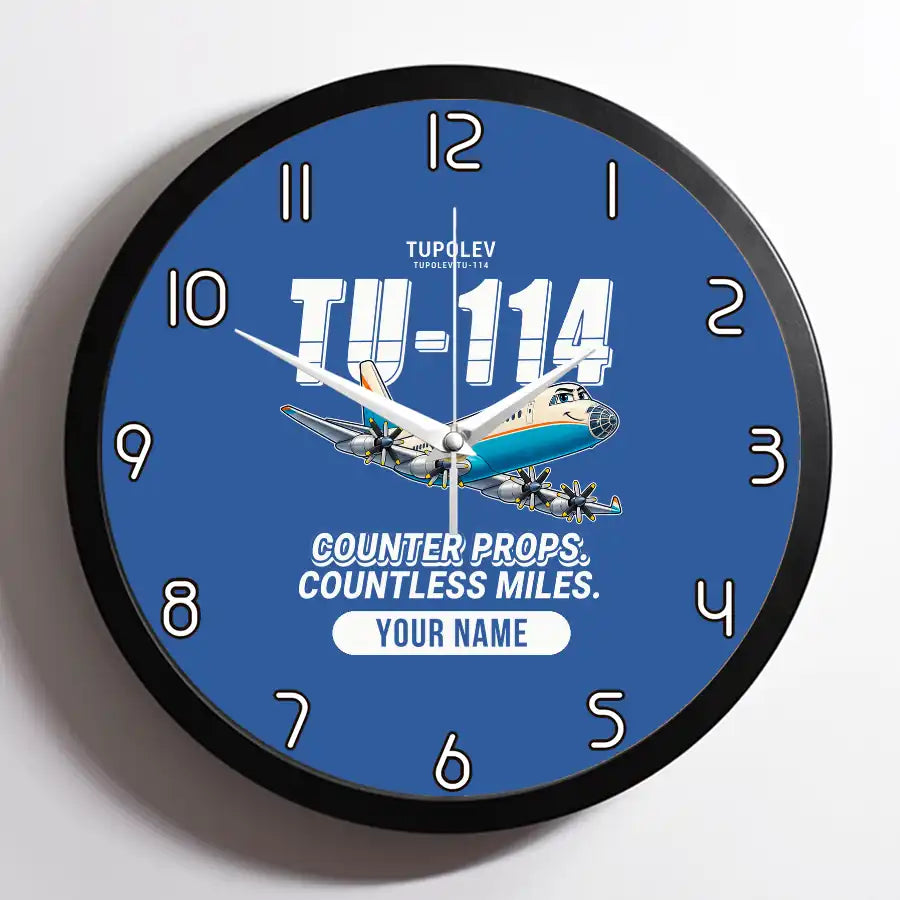 Tupolev Tu-114 - Cartoon + Name - Framed - Blue
