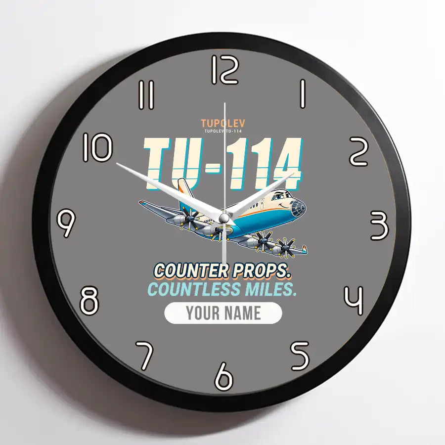Tupolev Tu-114 - Cartoon + Name - Framed - Gray