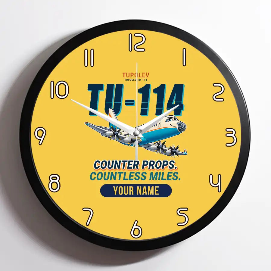Tupolev Tu-114 - Cartoon + Name - Framed - Yellow
