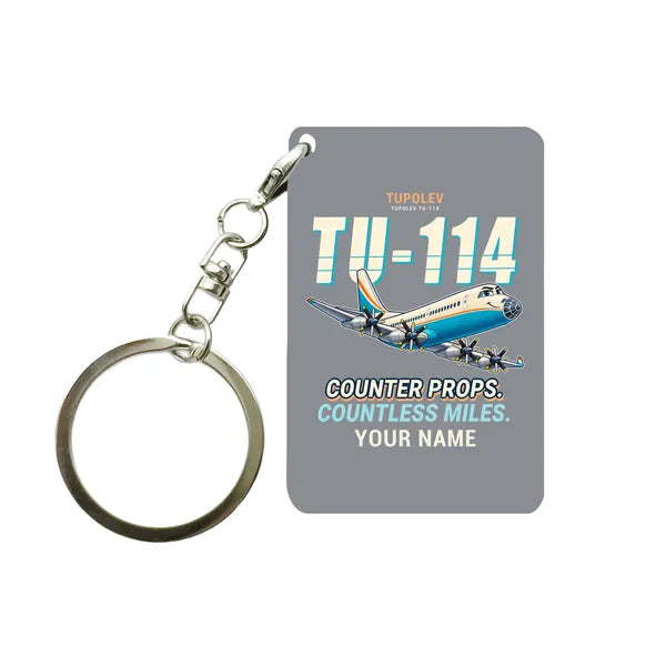 Tupolev Tu-114 - Cartoon + Name - Key Chain - Gray