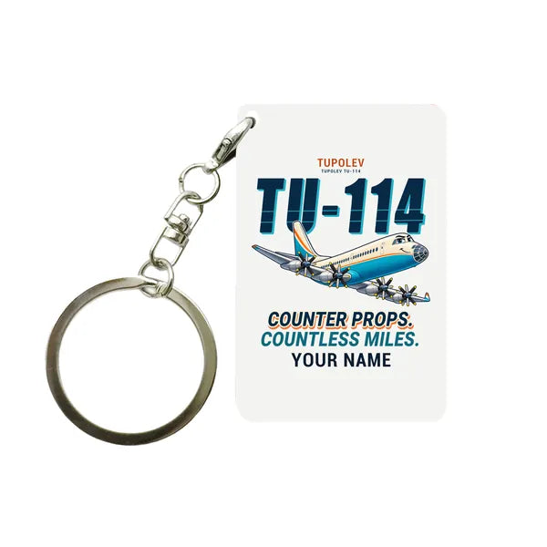 Tupolev Tu-114 - Cartoon + Name - Key Chain - White