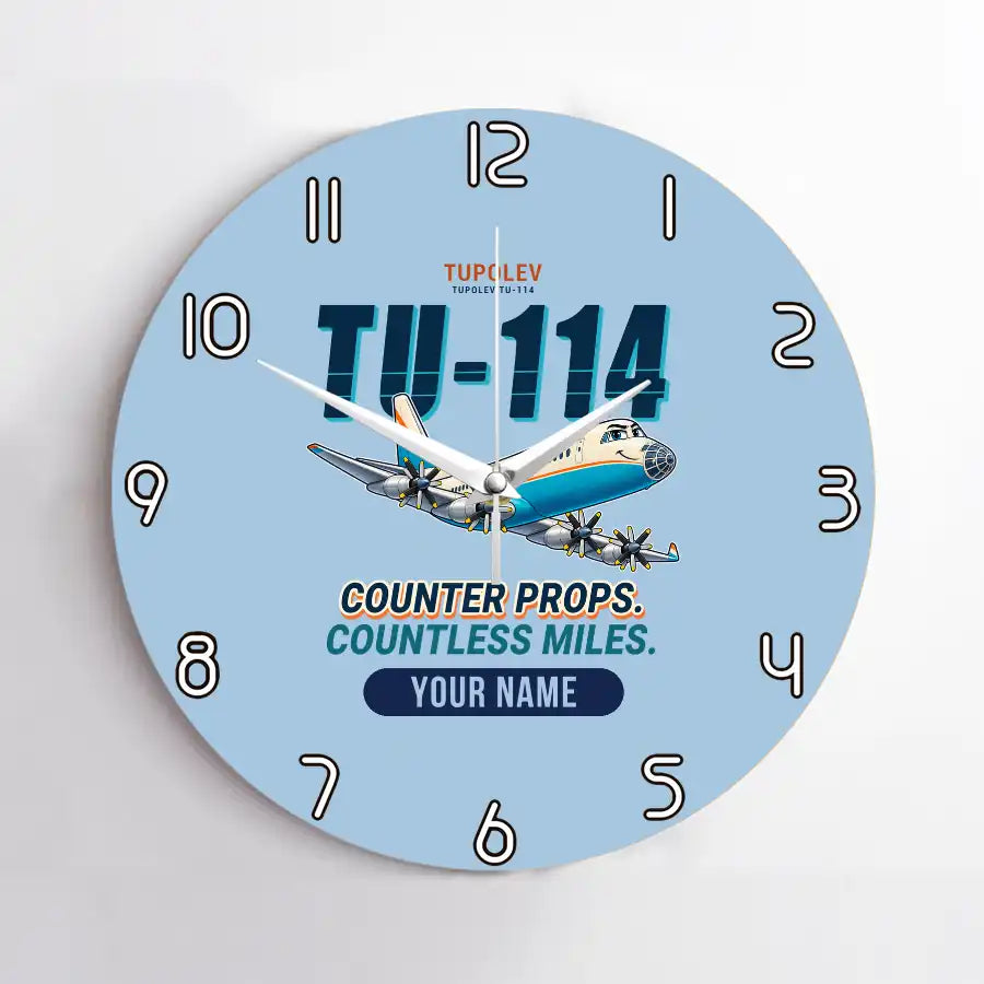 Tupolev Tu-114 - Cartoon + Name - No Frame - Light Blue