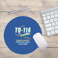 Thumbnail for Tupolev Tu-114 - Cartoon + Name - Round Mouse Pad - Blue