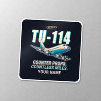 Thumbnail for Tupolev Tu-114 - Cartoon + Name - Square Sticker - Close-up