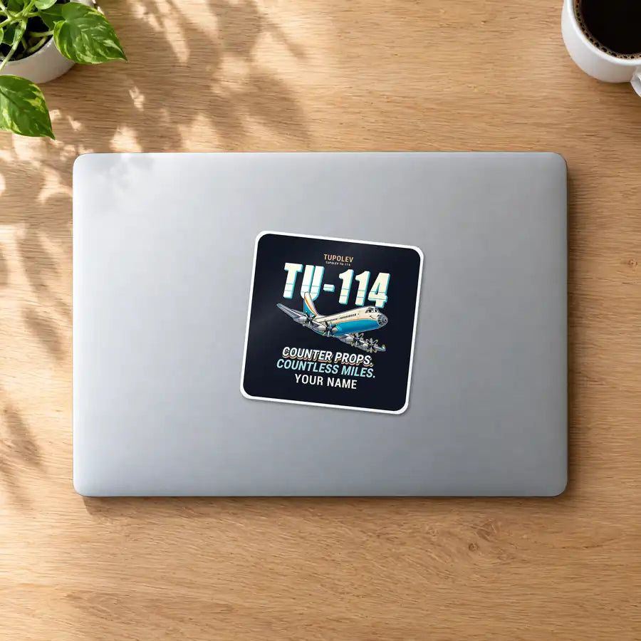 Tupolev Tu-114 - Cartoon + Name - Square Sticker - MacBook