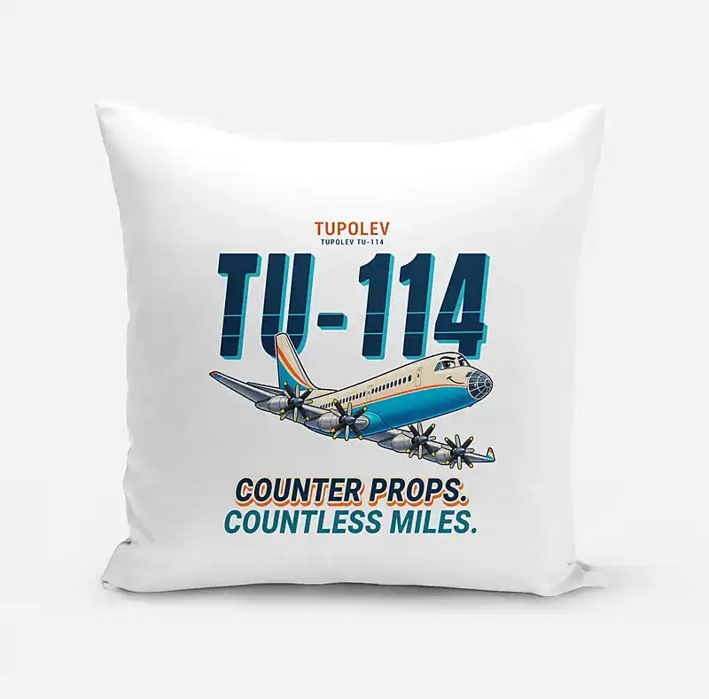 Tupolev Tu-114 - Cartoon - Pillow - White