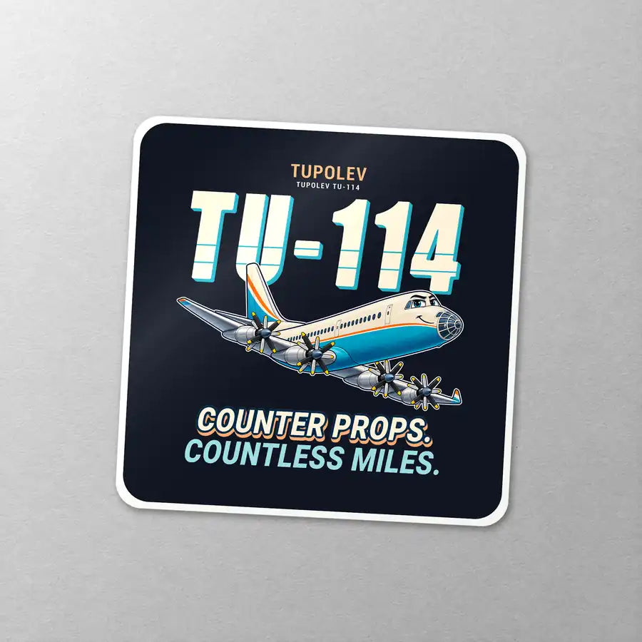 Tupolev Tu-114 - Cartoon - Square Sticker - Close-up