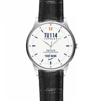 Thumbnail for Tupolev Tu-114 - Classic - White + Name - Leather Strap - Striped Black Leather Strap
