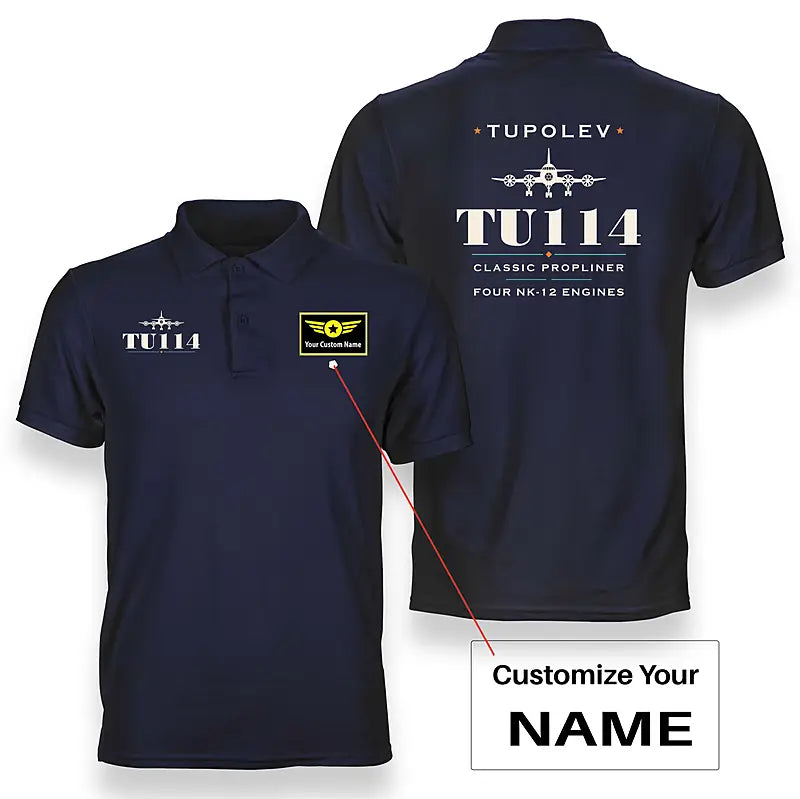 Tupolev Tu-114 - Heritage - Double-Side Polo - Navy Blue + Name