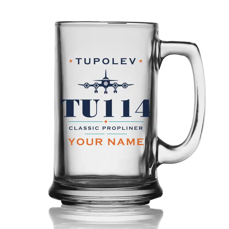 Tupolev Tu-114 - Heritage + Name - Beer Glass with Holder