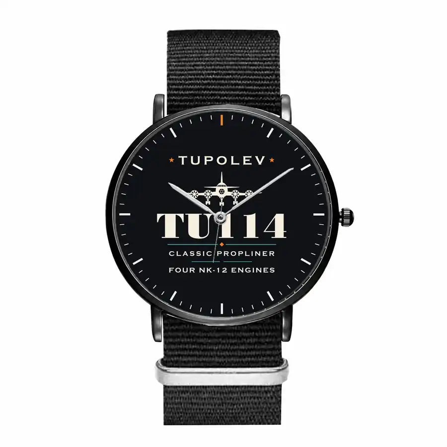 Tupolev Tu-114 - Heritage - Slim Leather - Black and Black Nylon Strap