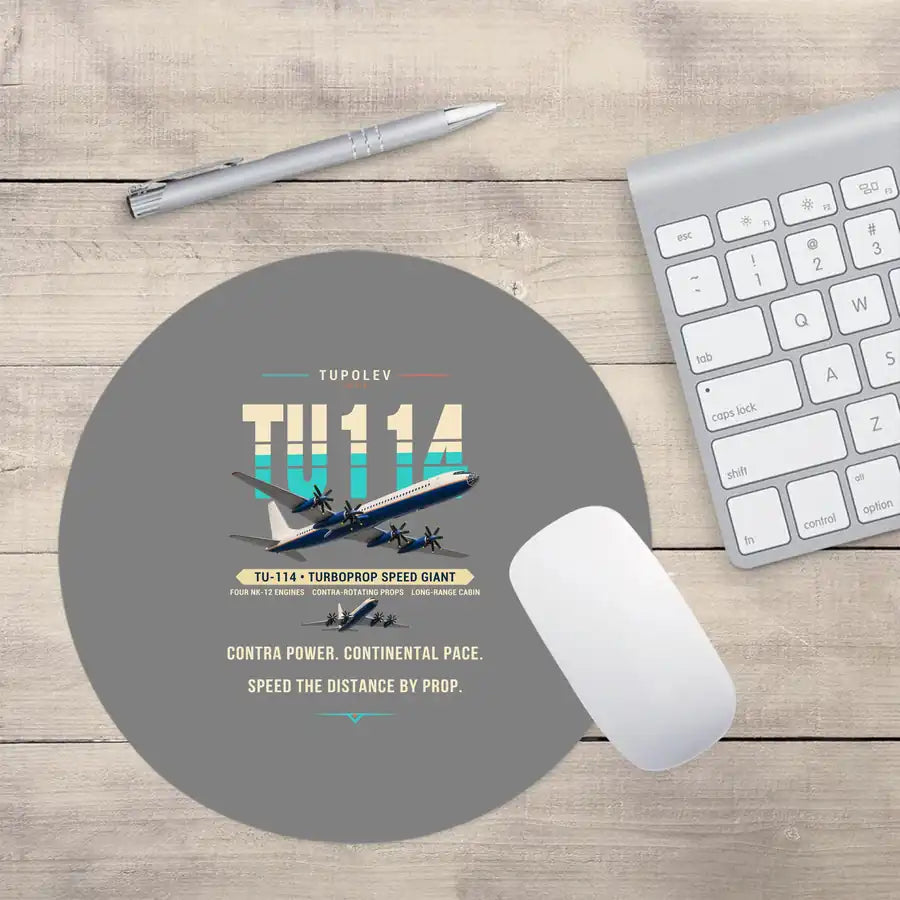 Tupolev Tu-114 - Original - Round Mouse Pad - Gray