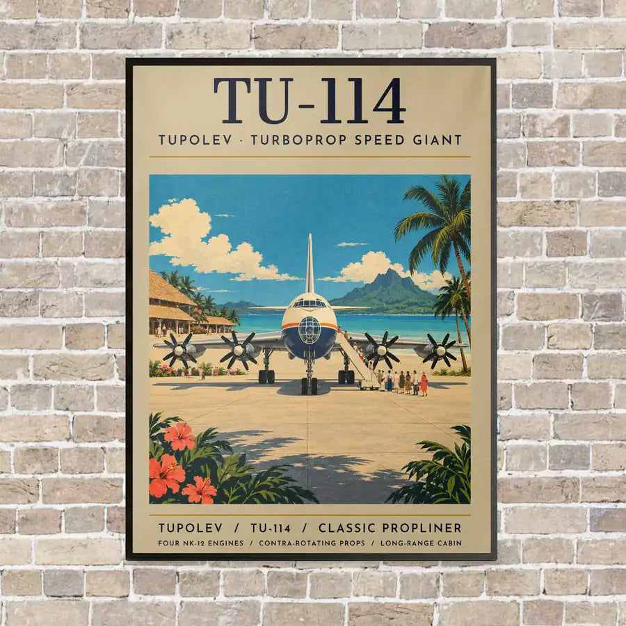 Tupolev Tu-114 - Poster - Canvas Framed - Beige