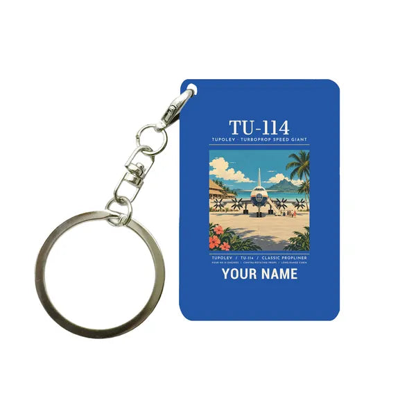 Tupolev Tu-114 - Poster + Name - Key Chain - Blue