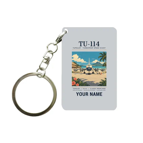 Tupolev Tu-114 - Poster + Name - Key Chain - Light Gray