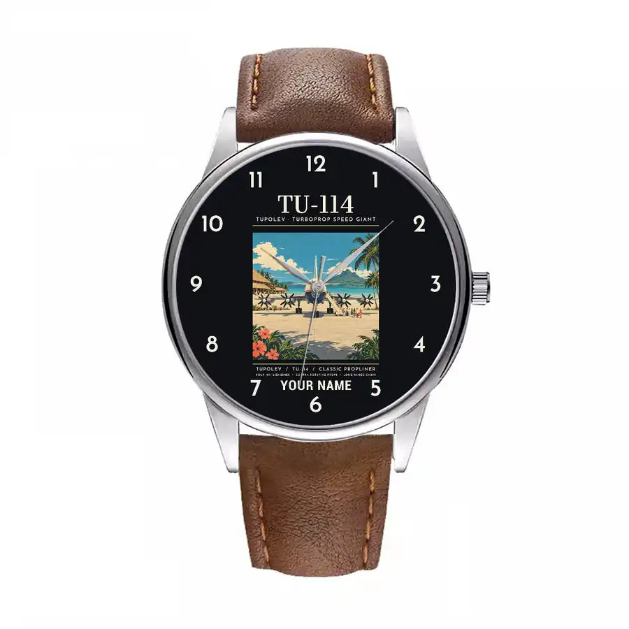 Tupolev Tu-114 - Poster + Name - Leather Strap - Brown Leather Strap