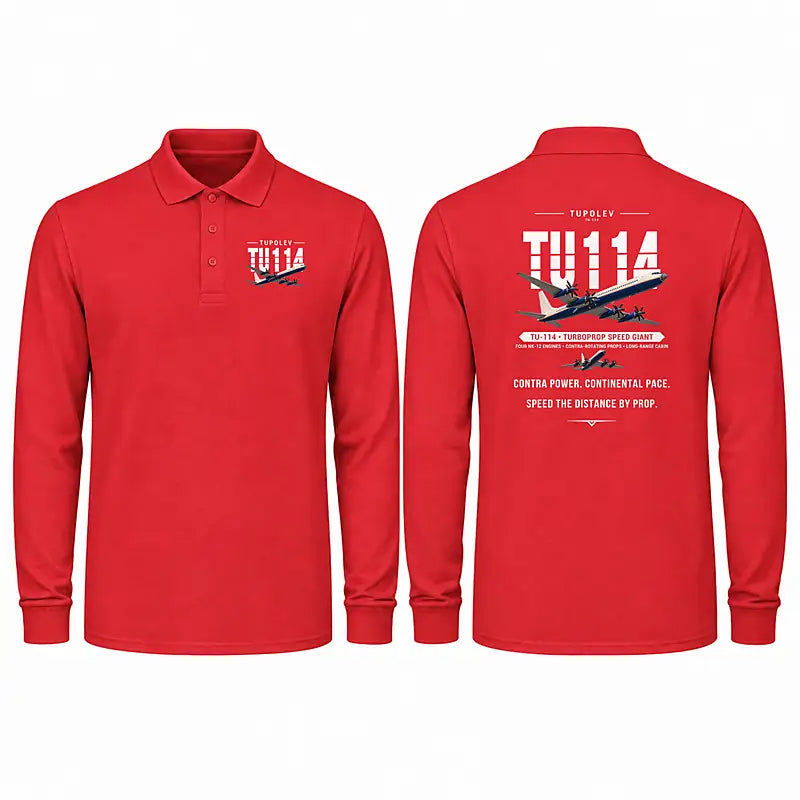 Tupolev Tu-114 Premium Polo T-Shirts - Original - Long Sleeve - Red