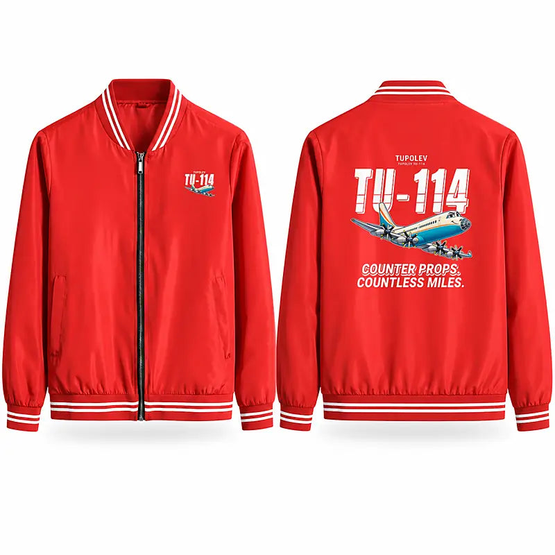 Tupolev Tu-114 Stylish Jackets - Baseball Collar - Cartoon - Red