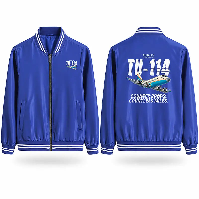 Tupolev Tu-114 Stylish Jackets - Baseball Collar - Cartoon - Royal Blue
