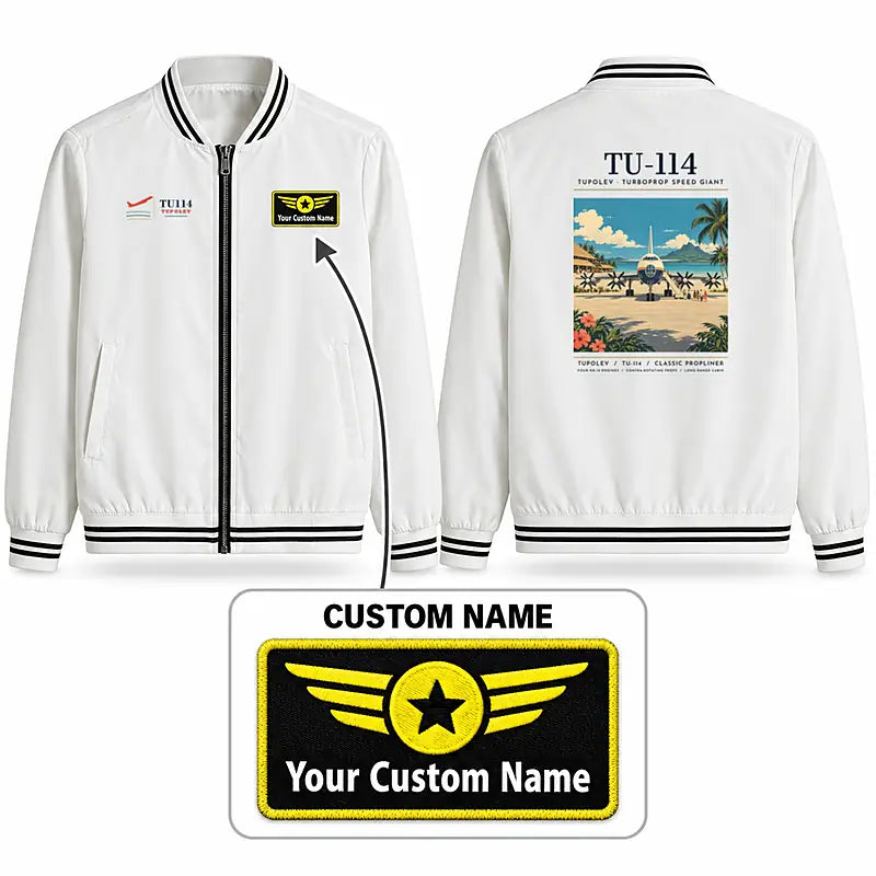 Tupolev Tu-114 Stylish Jackets - Baseball Collar - Poster + Name - White