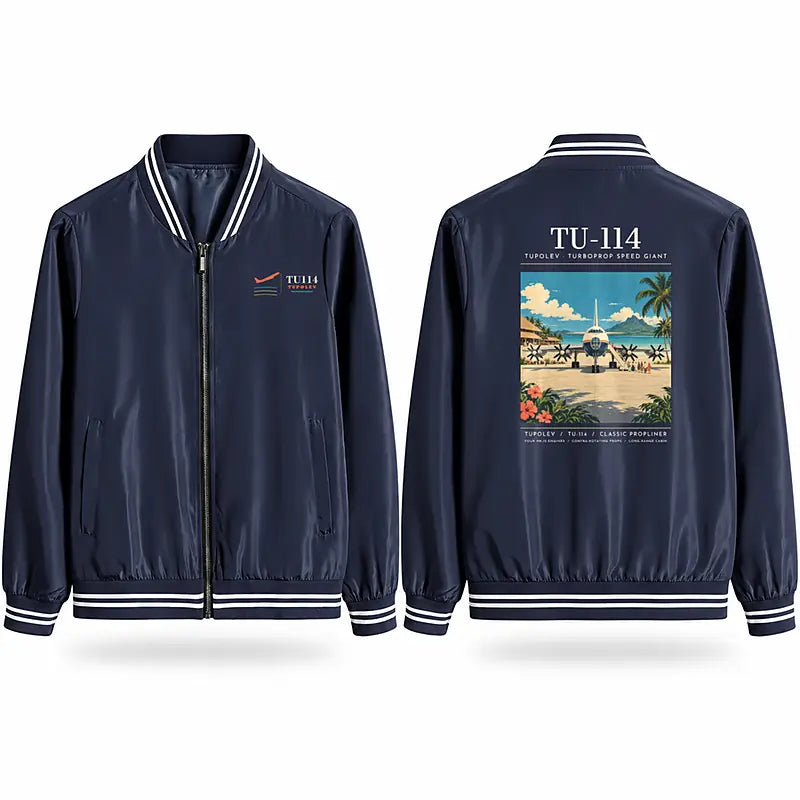 Tupolev Tu-114 Stylish Jackets - Baseball Collar - Poster - Navy Blue