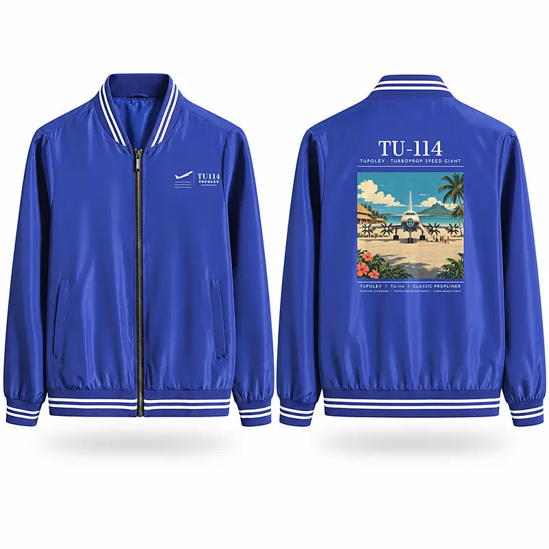 Tupolev Tu-114 Stylish Jackets - Baseball Collar - Poster - Royal Blue