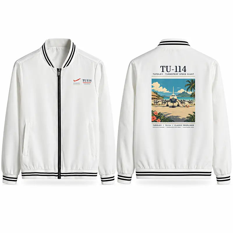 Tupolev Tu-114 Stylish Jackets - Baseball Collar - Poster - White