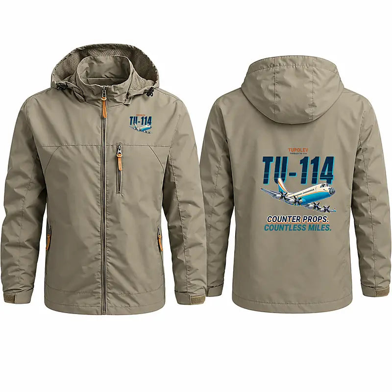 Tupolev Tu-114 Stylish Jackets - Hooded Windbreaker - Cartoon - Khaki