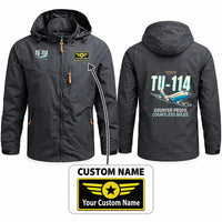Thumbnail for Tupolev Tu-114 Stylish Jackets - Hooded Windbreaker - Cartoon + Name - Charcoal
